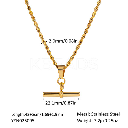 European 304 Stainless Steel T-bar Pendant 2MM Rope Chain Necklaces YK5121-1-1