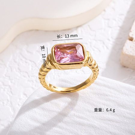 Rectangle 304 Stainless Steel Micro Pave Cubic Zirconia Finger Rings FS-WG7A2B7-16-1