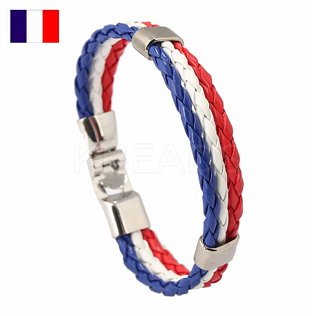 Flag Color Imitation Leather Triple Line Cord Bracelet with Alloy Clasp GUQI-PW0001-086G-1