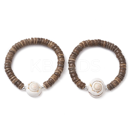 Natural Coconut Rondelle Beaded Stretch Bracelets BJEW-JB10250-02-1