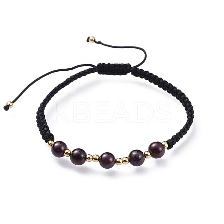 Adjustable Natural Garnet Braided Bead Bracelets BJEW-JB04599-01-1