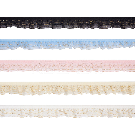 25 Yards 5 Colors Double Tiers Pleated Chiffon Polyester Ribbons ORIB-CW0001-01-1