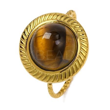 Round Natural Tiger Eye Finger Rings RJEW-Q822-46G-02-1