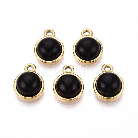 Natural Black Onyx Half Round Charms STAS-N109-213F-G-1
