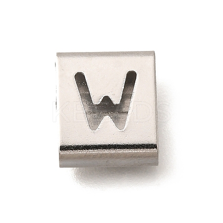 Letter Style 304 Stainless Steel Square Slide Charms STAS-L132-05W-1