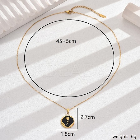 Vintage Luxury 201 Stainless Steel Enamel Rose Pendant Necklaces for Women Daily Wear YQ3958-1-1