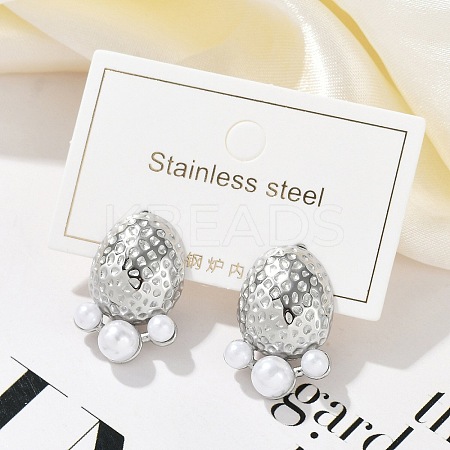 304 Stainless Steel Oval Stud Earrings EJEW-A119-04P-1
