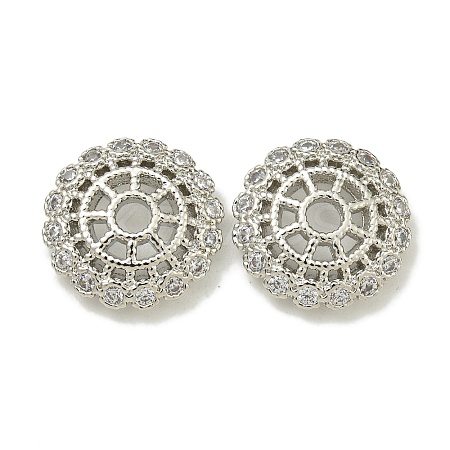 Rack Plating Brass Micro Pave Clear Cubic Zirconia Bead Caps KK-K386-12P-1
