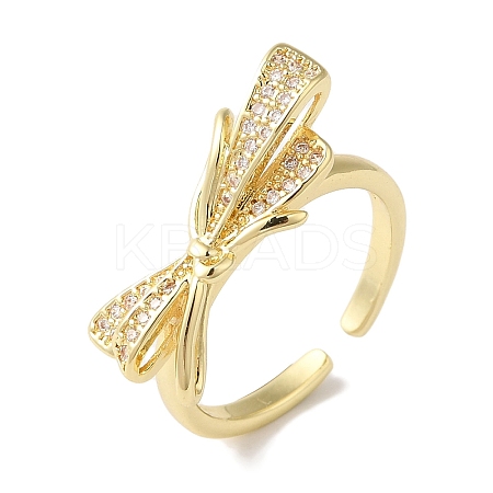 Bowknot Brass Micro Pave Clear Cubic Zirconia Open Cuff Rings for Women LS-RJEW-C098-20G-1