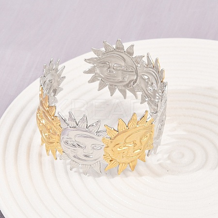 304 Stainless Steel Cuff Bangles for Women BJEW-G757-13GP-1