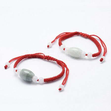 Natural Myanmar Jade/Burmese Jade Braided Bead Bracelets X-BJEW-F307-02-1