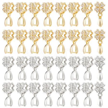 DICOSMETIC 20Pcs 2 Colors Brass Micro Pave Clear Cubic Zirconia Ice Pick Pinch Bails KK-DC0001-92-1