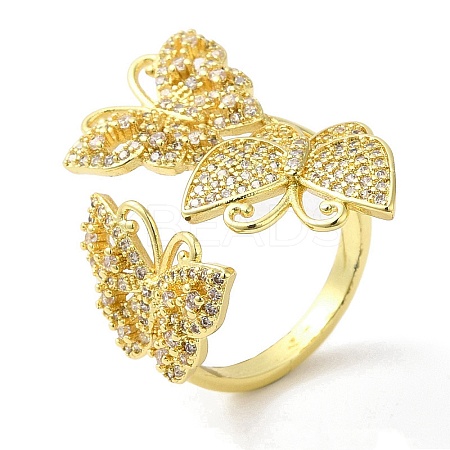 Clear Cubic Zirconia Triple Butterfly Open Cuff Ring RJEW-F147-02G-1