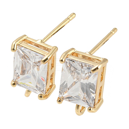 Brass with Cubic Zirconia Stud Earring Findings X-KK-Q789-14G-1