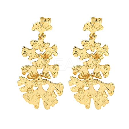 Gingko Leaf Shape Rack Plating Brass Dangle Stud Earrings EJEW-K263-05G-1