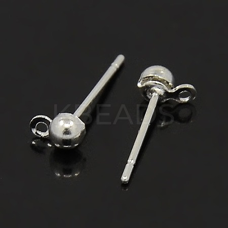 Silver Plated Half Ball Post Ear Stud Findings X-003YP3-FFS-1