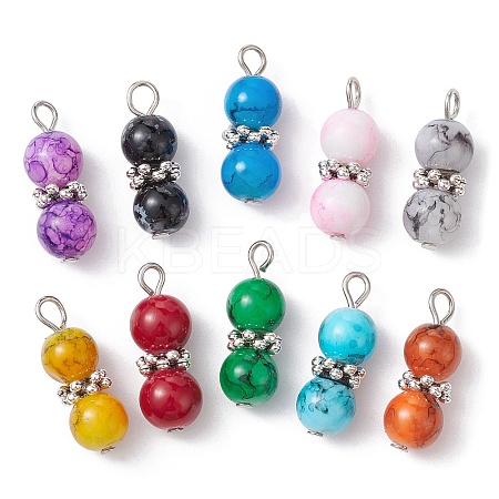 10Pcs 10 Color Baking Paint Glass Round Beaded Pendants PALLOY-JF02271-1
