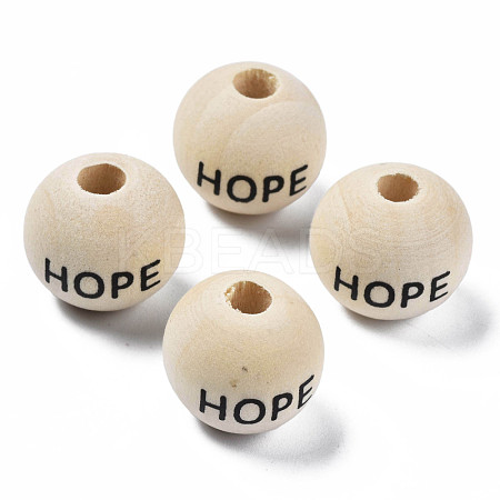 Printed Natural Wood European Beads WOOD-T019-46-1