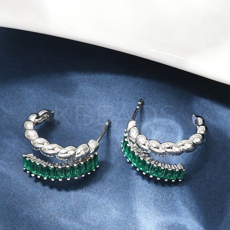 Twist Brass Micro Pave Cubic Zirconia Stud Earrings EJEW-M082-16P-01-1