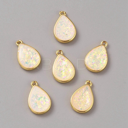 Brass Resin Imitation Opal Pendants LS-KK-WH0054-67G-1