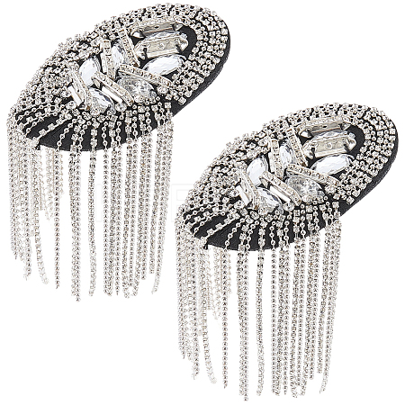 2Pcs Felt & Iron & Rhinestone Tassel Epaulette AJEW-CN0007-74A-P-1