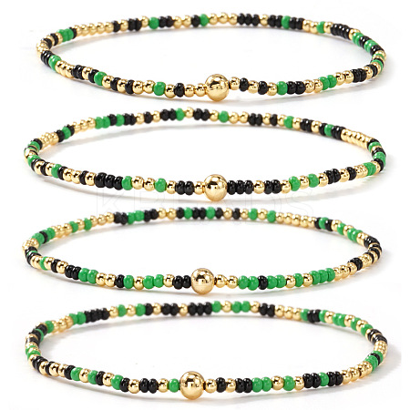 4Pcs Bohemian Glass Seed Bead & Brass Beads Stretch Bracelets for Women DR1565-5-1
