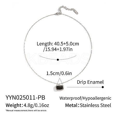 Minimalist 304 Stainless Steel Black Enamel Rectangle Pendant Necklaces for Women BF7905-3-1