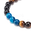 Natural Agate & Tiger Eye & Black Onyx Round Beaded Stretch Bracelet BJEW-JB08400-02-4