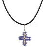 Glass Seed Cross Pendant Necklaces NJEW-MZ00025-03-1