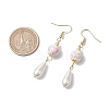Round with Flower Pattern Porcelain Ceramic Dangle Earrings EJEW-JE06347-03-3