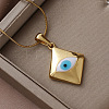 Fashion 304 Stainless Steel Enamel White Evil Eye Rhombus Pendant Necklaces MB5492-2