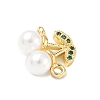 Brass Micro Pave Cubic Zirconia & ABS Plastic Imitation Pearl White Cherry Connector Charms KK-I276-56G-02-2