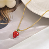 Sweet and Delicate Brass Enamel Strawberry Pendant Necklaces for Everyday QO3424-1-1