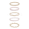 5Pcs 5 Style Natural Rose Quartz & Brass Beaded Stretch Bracelets Set BJEW-JB08870-02-4