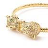 Green Cubic Zirconia Double Leopard Open Cuff Bangle BJEW-B054-20G-5