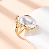 Brass ABS Imitation Pearl Cuff Open Rings for Women RJEW-B160-03G-2