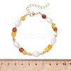 Natural Amber & Cultured Freshwater Pearl Beaded Bracelets for Women BJEW-JB13646-2