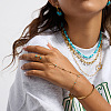 Natural Turquoise 304 Stainless Steel Flower Hand Chain Ring Bracelets for Women EH8478-2