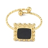 Ion Plating(IP) 304 Stainless Steel Enamel Square Cuff Finger Rings RJEW-L107-064G-02-2