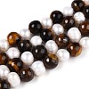 Natural Tiger Eye Round & Natural Cultured Freshwater Pearl Grooved Potato Beads Strands PEAR-N019-10-2
