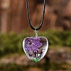 Heart Glass with Dried Flower Tree Inner Pendant Black Waxed Cord Necklaces FS-WG87A6D-03-1