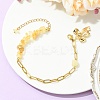 Heated Natural Citrine Chip Beads 304 Stainless Steel Paperclip Chain Bracelets with Alloy Bowknot Charms BJEW-JB14187-02-1