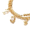 Letter Z & Rectangle & Star Brass Micro Pave Clear Cubic Zirconia Charm Bracelets BJEW-L696-035G-2