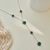 304 Stainless Steel Glass Rhombus Long Y Tassel Necklaces for Women WGE6B13-04-2
