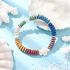 Flat Round Natural Lava Rock & Shell Pearl Beaded Stretch Bracelets for Women BJEW-JB12141-01-1