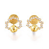 Brass Micro Pave Clear Cubic Zirconia Clip-on Earring Findings for Half Drilled Beads KK-T071-09G-2