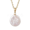 Natural Baroque Pearl Keshi Pearl Flat Round Pendant 304 Stainless Steel Cable Chain Necklaces NJEW-JN05892-2