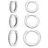 3 Pairs 3 Styles Brass Micro Pave Cubic Zirconia Hoop Earrings EJEW-PH0001-29A-1