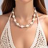 Bohemian Summer Beach Vacation Ocean Natural Cowrie Shell & Faux Pearl Beaded Necklaces HB1516-1