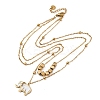 304 Stainless Steel Pave Natural White Shell Elephant Pendant Double Layer Necklaces NJEW-R026-06G-4